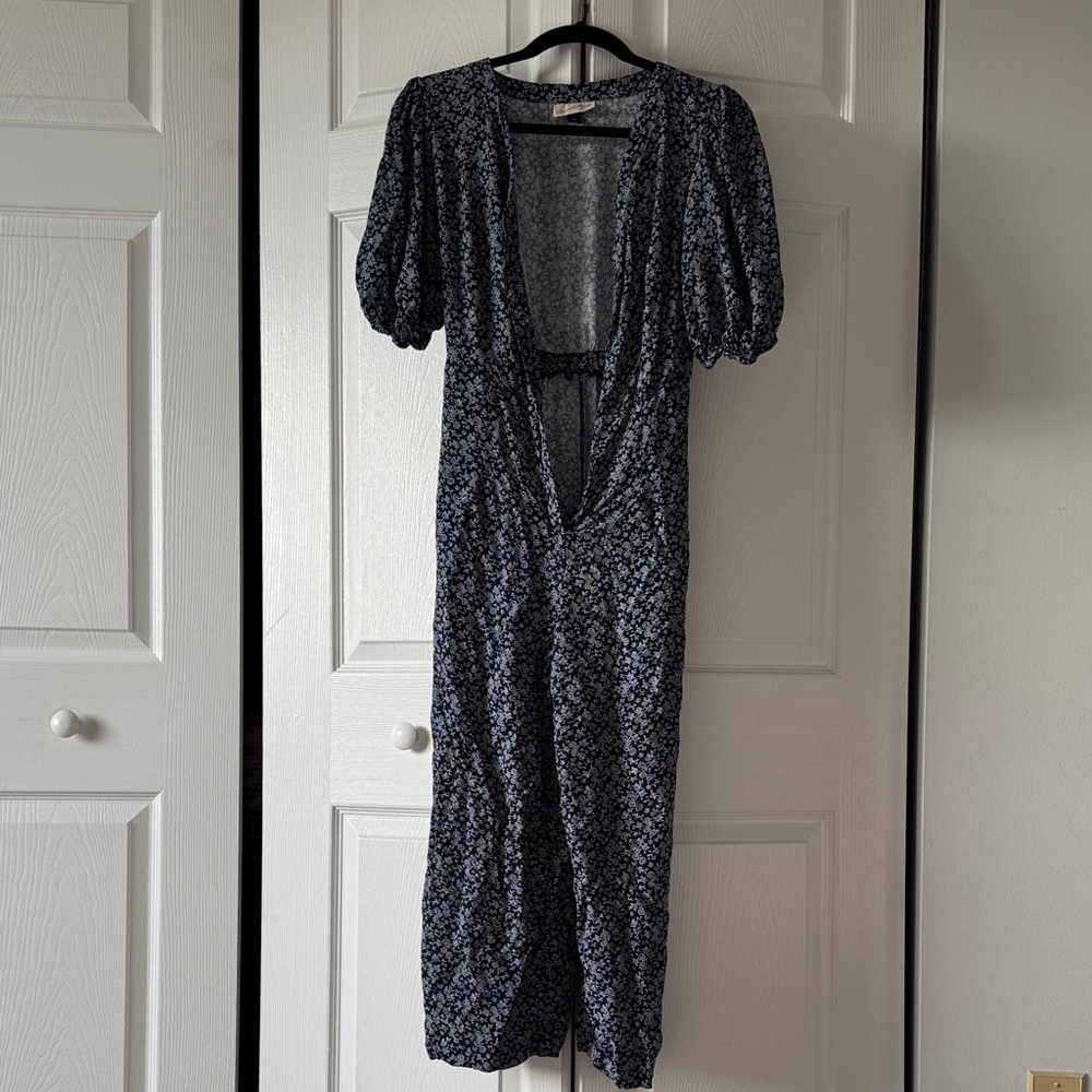 Navy floral cropped jumpsuit